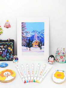 1支广纳12色双头丙烯马克笔，软硬笔尖，无需用力，可混色，DIY涂鸦艺术用品，带自动出墨系统，适用于大面积着色、岩石彩绘、陶瓷、木材、塑料、书法、剪贴簿、卡片制作、DIY工艺品等。 - 彩色 - 查看 9