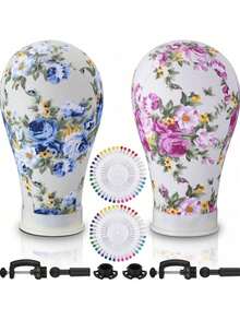 22 Inch Patterned Wig Head, Canvas Mannequin Head With Mounting Holes, Used For Wig Making, Styling, And Display - Multicolor - View 1