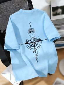 Tween Boy Casual Graphic Print Crew Neck Short Sleeve T-Shirt, Summer Top - Baby Blue - View 5