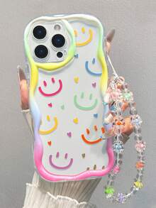 笑脸彩绘平纹印花奶油色波浪边可拆卸手链简约防震加厚手机保护壳，印花图案，兼容 17/17 Pro/17 Pro Max/16 XR/7/8 15 Pro Max/12 Pro Max/13 Pro Max/14 Pro Max 13 14 11 12P 14 P11软壳 P12防摔 XS.XR /78P.78GES2，适用于A134G A22 A21S A514G A52 S22 ULTRA A335G，A34 A35，适用于10 Note 114G 11 Lite A53 TPU A14 /A23/S23 ULTRA S24 A14 A15 S23 A73 A55 A54手机壳 - 彩色 - 查看 5