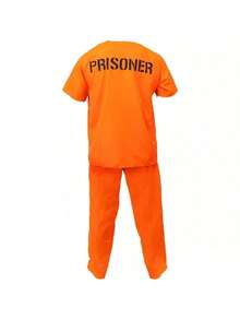 一套成人角色扮演囚服，包含上衣和裤子 - 亮橙色 - 查看 8