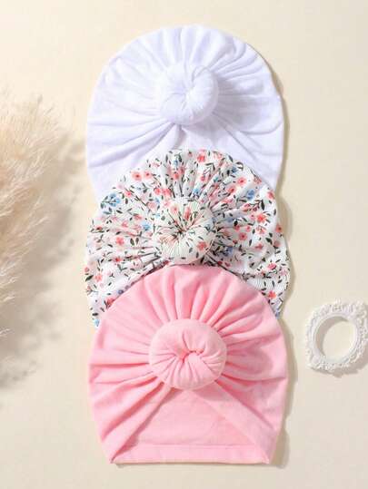 3pcs Newborn Candy Color Soft & Skin-Friendly Baby Hat Set, Suitable For Daily Use In Early Spring