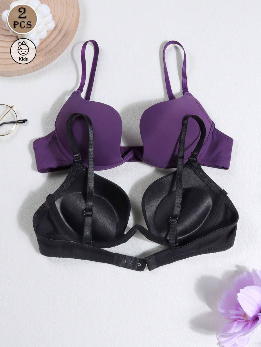 2pcs/Set Thick Padded Open-Front Bras For Teenage Girls, Comfortable & Supportive Back Design, Suitable For 13-16 Years Old - Multicolor - View 1