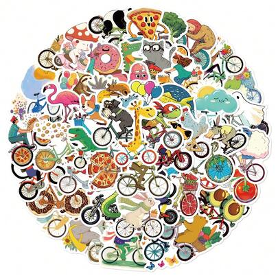50 Animal Food Stickers Featuring Cycling Animals, Perfect For Decorating Skateboard Luggage, Refrigerators, Phone Cases, Diary Books, Learning Rewards, Birthdays, Festivals, And As Gift Stickers