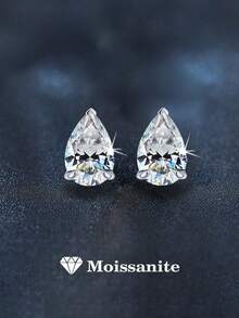 2pcs 925 Silver 1-3 Carat Moissanite Stud Earrings, Suitable For Women's Daily Wear, Commute, Party, Vacation, Birthday, New Year, Valentine's Day, Mother's Day, Wedding Anniversary, Engagement, Christmas Jewelry Gift - Silver - View 6