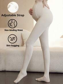 1PC Maternity Cream High Waist Tights Adjustable Belly Support Medium Thick Cottony Spring Autumn Elastic Slim Stirrup Pantyhose (15-25℃) - Multicolor - View 1