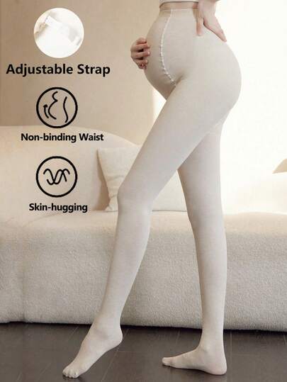 1PC Maternity Cream High Waist Tights Adjustable Belly Support Medium Thick Cottony Spring Autumn Elastic Slim Stirrup Pantyhose (15-25℃)