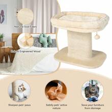 COSTWAY 2-Tier Cat Tree For Indoor Cats, Cat Tower W/ Top Perch & Sisal Scratching Panel & Jingling Fur Ball Toy, Cozy Cat Bed & Scratching Post, Modern Cat Furniture, Fun Kitten Activity Center, Beige - 杏色 - 查看 6