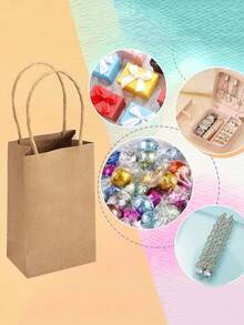 5/10/25个装棕色礼品袋，纸袋，纸质礼品袋，可重复使用的纸质手提袋，咖啡茶饼干糖果包装袋，适用于开斋节、斋月、各种节日、派对、生日、婚礼、学校活动、情人节礼物等场合。 - 彩色 - 查看 9