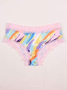 Dircho 1件装性感女士撞色蕾丝低腰三角裤，舒适可爱低腰蕾丝边三角裤，全身印花图案，女士内衣裤 - 彩色 - 查看 2