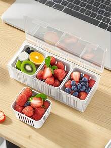三件套可重复使用食品储物盒，带盖，包含三个可重复使用的滤篮、可重复使用的方形透明隔板，适用于冰箱、沙拉盒、水果盒、蔬菜盒和调味品盒，隔板可拆卸，适合旅行和外卖食品容器，适合厨房食品分类和零食储存，厨房配件，婚礼家居装饰收纳，园艺假日必备品。 - 彩色 - 查看 4