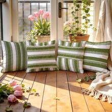 4pcs Vintage Olive Green Striped Wave Pattern Single-Sided Printed Throw Pillow Covers, Decorative Pillow Covers Suitable For Living Room Sofa Bedroom, Pillow Inserts Not Included - Multicolor - View 8