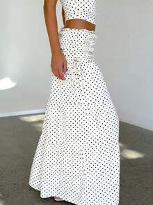 Women's Polka Dot Maxi Skirt Shirred Ruffle Textured Long Skirt High Waisted Boho Flowy Maxi Long Skirts Going Out - Ivory - View 3