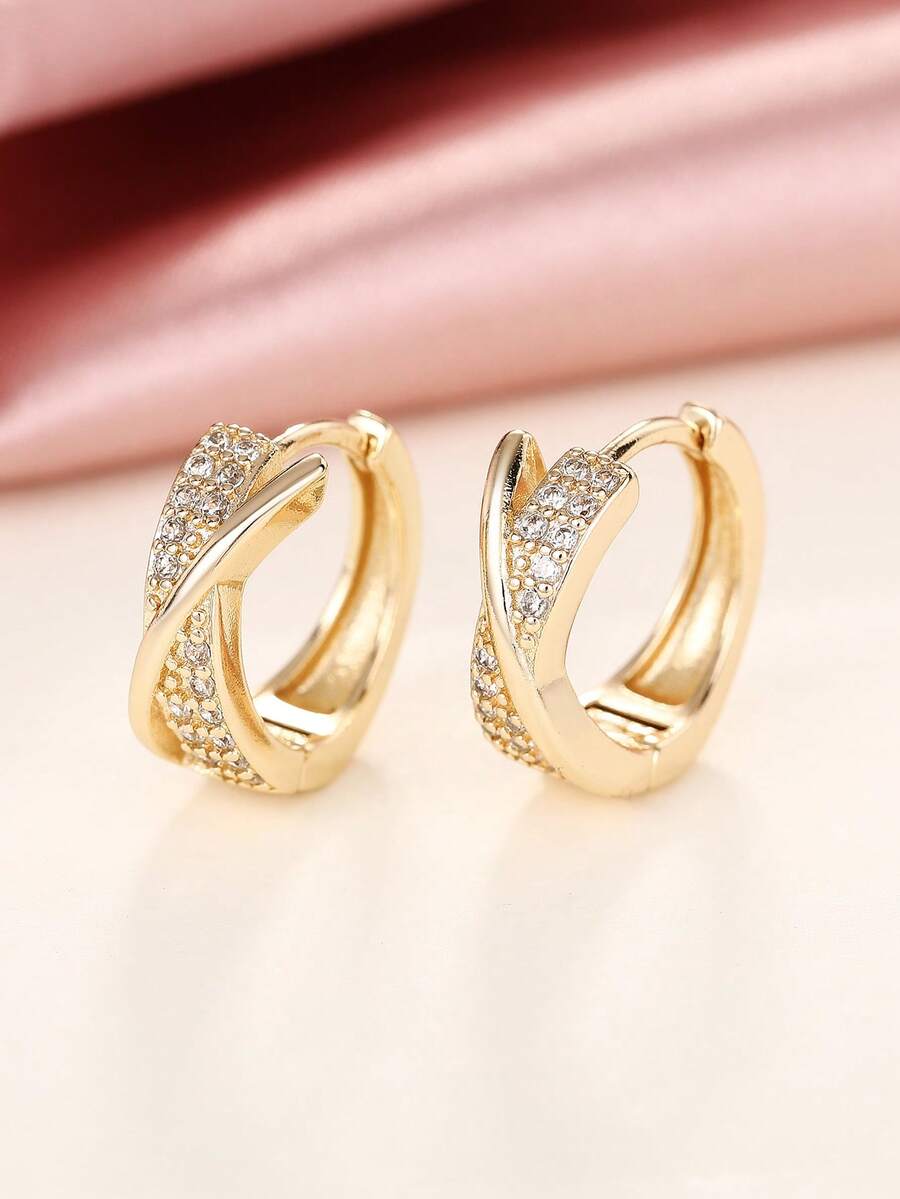 1 par de pendientes de aro con circonita cúbica preciosa para mujeres, para fiestas, compromisos, aniversarios, joyería, regalo del Día de San Valentín - Amarillo Oro - Ver 1