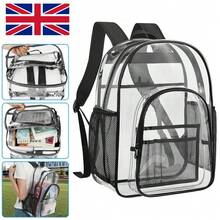 Large Heavy Duty Clear Backpack Waterproof See Through Plastic PVC For School UK - Transparent & Black - View 1