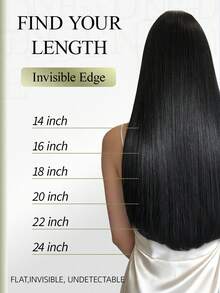 DNE HAIR 10片装100%真人发无缝隐形接发片，1号乌黑直发，长度14-22英寸，丝滑柔顺，发尾浓密，适合细软发质，沙龙及日常使用。 - S1 - 查看 6