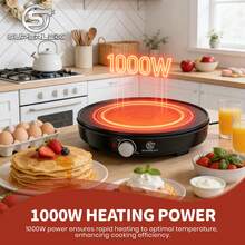 SUPERLEX Multifunctional Crepe Maker, Multi-Purpose Pancake Machine And Household Frying Pan. Featuring A Non-Stick Coating And A Scraper. Adjustable Temperature Control For Cooking Beef Steaks, Fried Eggs And Bacon. Ideal For Kitchen Breakfast Preparation. - UK Plug(220-240V) - View 9