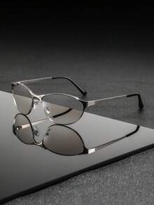 一副男士金属椭圆形时尚眼镜，独特前卫大胆的美式街头风格，时尚眼镜，适合派对、活动、街头摄影 - 彩色 - 查看 3