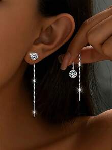 MONALLY 一对优雅银色立方氧化锆水滴耳环，闪亮设计，女士圣诞节和派对礼物 - 耳環 - 查看 11