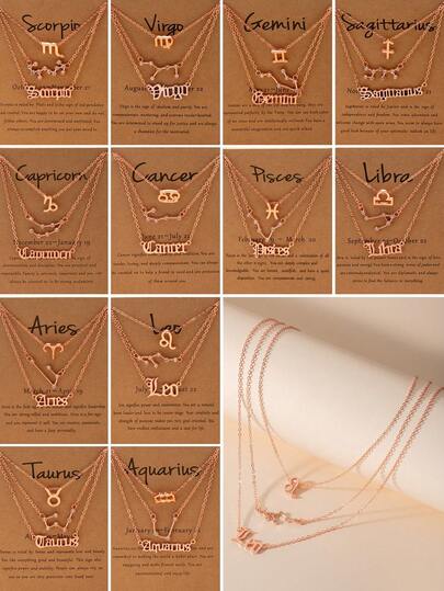 3 Pieces/Set Stylish Personalized 12 Zodiac Letter Symbol Diamond Pendant Necklaces, Charming Women's Daily Fashion Accessories, Birthday Gifts