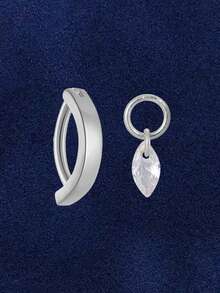 1pc 925 Sterling Silver Water Drop Dangle Navel Piercing Jewelry, CZ Stone Inlaid Belly Button Ring, Elegant Summer Gift - Navel Nails - View 3