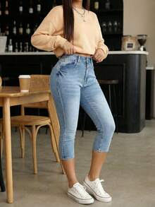 Pantalones Vaqueros de Cintura Media, Elásticos y Ajustados para Mujer, Estilo Clean Fit - Lavado ligero - Ver 4