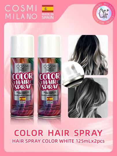 COSMI MILANO COSMI MADE IN SPAIN PACK OF 2 HAARFARBENSPRAY HAARFARBENSPRAY ZUM ERSTEN SHAMPOO AUFTRAGEN WEIHNACHTSGESCHENK 2X125ML, 5 FARBEN: WEISS 211. LILA 207. FUCHSIA 205. HELLBLAU 212, ROSA 213.