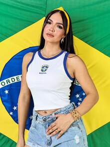 Women's Cropped Top, Brazilian National Team, Ribbed Tank Top, Basic, Casual, Comfortable,  Fashion, World Cup 2026 - 白色 - 查看 3