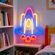 Luz de pared de neón con forma de cohete, iluminación con tema espacial alimentada por USB, adecuada para sala de ocio de hombres, sala de juegos, dormitorio, idea de regalo genial - Cohete - Ver 2