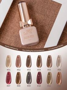 10件套12毫升凝胶指甲油套装，包含红色猫眼凝胶指甲油、UV/LED可卸指甲油、DIY底油和封层，女士礼物 - 咖啡棕 - 查看 2