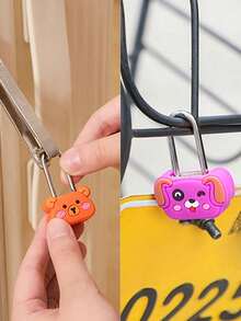 4款可爱卡通动物挂锁带钥匙 - 便携式旅行行李锁，适用于行李箱、背包、健身包和储物柜，坚固的金属结构，是旅行者、上班族和户外爱好者的理想之选，时尚的行李保护，也可用于学校体育馆储物柜、运动储物柜、围栏、工具箱、门、箱子、橱柜等，是圣诞节和复活节的理想礼物。 - 彩色 - 查看 5