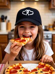 1顶儿童双心图案棒球帽，时尚男女童遮阳帽，防紫外线，可调节儿童休闲帽，适合日常/上学佩戴 - 彩色 - 查看 2