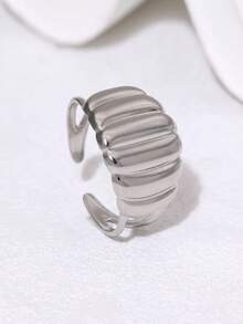 1pc Fashionable INS Minimalist Niche Design Sense High-End Plated Stainless Steel Geometric Open Ring, Suitable For Women's Daily, Party, And Date Wear - Multicolor - View 4