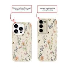 1 pieza Funda de teléfono con patrón de mariposa y floral de material TPU, compatible con iPhone 17 Pro Max/17/16 Pro Max/15/13/12/11, S20 FE/A15/S24/A55, Note 11/12/13 Pro, cobertura completa, protección suave anti-caídas - Blanco - Ver 7