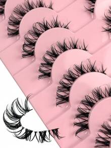 10 pares de pestañas postizas transparentes rusas rizadas con banda natural clara, pestañas postizas de 3D de visón falso reutilizables con aspecto de ojo de gato, extensiones de tira completa de pestañas para maquillaje - Negro - Ver 3