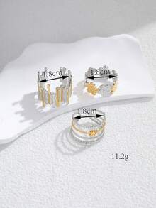 Set de 3 anillos abiertos de acero inoxidable con degradado de color, diseño de árbol de raíces y flor, adecuado para uso de mujeres o como regalo - Amarillo Oro - Ver 2