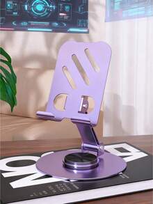 可折叠铝合金金属桌面手机支架，360°旋转可调节，口袋大小，带防滑底座和充电端口，便携式旅行和办公配件，兼容、iPad、Kindle、安卓智能手机和平板电脑，灰紫色 - 彩色 - 查看 15