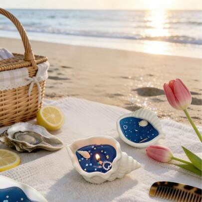 Ocean-Themed Gel Wax Candle Set With Real Shells & Starfish - Sparkling Aromatherapy Gifts For Home, Spa & Party Decor | Creative Jelly Candle, Atmosphere Centerpiece
