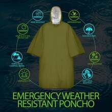 Emergency Survival Rain Poncho, Windproof & Warm, Suitable For Camping And Hiking, PE Material, Unisex - Multicolor - View 1