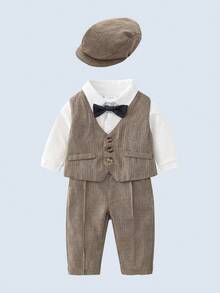 Bebé niño Body con lazo delantero & Chaleco blazer & Pantalones de tiras & Sombrero - Multicolor - Ver 1