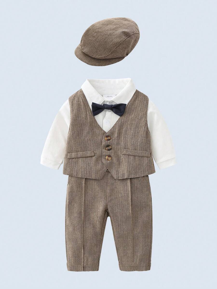 Bebé niño Body con lazo delantero & Chaleco blazer & Pantalones de tiras & Sombrero - Multicolor - Ver 1