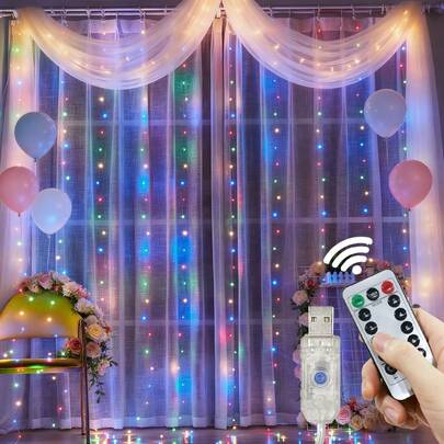 USB Powered LED Curtain Lights, 8 Flashing Modes With Remote Control, Enchanting Fairy String Lights For Home, Bedroom, Garden, Window, Stage, Wall, Birthday Party, Valentine's Day, Mother's Day, Easter, Ramadan Decoration
