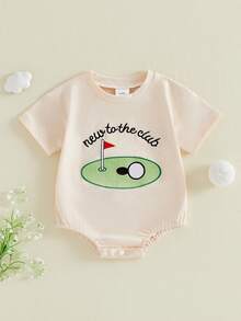 Baby Boys Rompers Letter Golf Embroidery Crew Neck Short Sleeve Infant Bodysuits Jumpsuits - Khaki - View 6