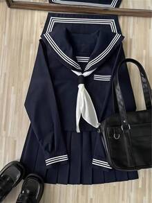 1件套学生制服角色扮演套装，藏蓝色JK制服套装，适合校园装扮、情人节派对、化装舞会、毕业照拍摄、下午茶约会等场合。 - 彩色 - 查看 7
