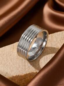 MONALLY 1pc Smooth Green Zirconia Stainless Steel Ring For Men - Silver - View 9