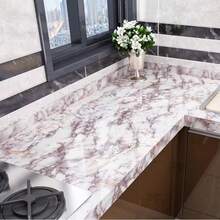 1 Roll Waterproof, Oil-Proof, Heat-Resistant Dining Table Protective Sticker, Gray & White Marble Pattern Self-Adhesive Paper | Heat-Resistant, Easy To Tear And Stick, Suitable For Kitchen Countertop, Cabinet, Table Renovation - White Gray Stone - View 4