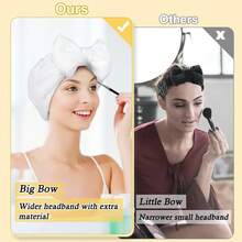 带蝴蝶结的SPA面部化妆头带，柔软毛绒弹力化妆洗脸巾，女士沐浴面膜 - 彩色 - 查看 2