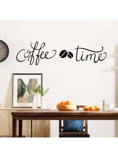 1pc "Coffee Time" English Wall Sticker, Warm Slogan Sticker, Removable Self-Adhesive Design, Decorate Coffee Corner Or Breakfast Area, Suitable For Kitchen, Lounge Or Cafe Wall, Easily Create Cafe Atmosphere, Quick Transformation For Kitchen Or Commercial Space