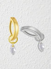 1pc 925 Sterling Silver Water Drop Dangle Navel Piercing Jewelry, CZ Stone Inlaid Belly Button Ring, Elegant Summer Gift - Navel Nails - View 5