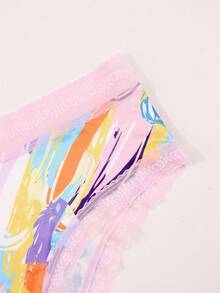 Dircho 1件装性感女士撞色蕾丝低腰三角裤，舒适可爱低腰蕾丝边三角裤，全身印花图案，女士内衣裤 - 彩色 - 查看 7